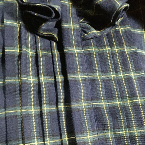 Ralph Lauren Navy Blue Multi Brushed Cotton Check Plaid Ruffle Pleat Blouse - Picture 8 of 16
